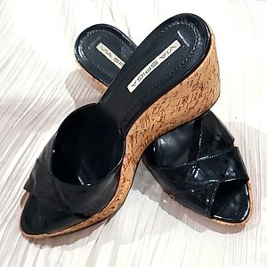 Via Spiga platform mule/wedges, Black Patent Leather. Size 9